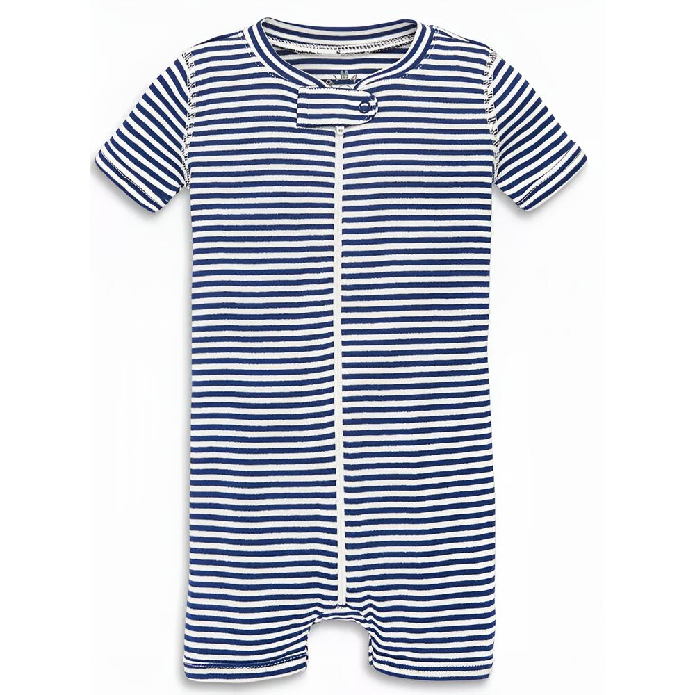 Primary Baby Boys Organic Cotton Striped Zip Short Sleeve Romper One Piece 0-3M